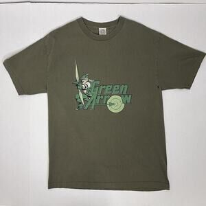 Y2K DC Comics‎ Green Arrow T Shirt Mens M/L Army Green Superhero Grunge